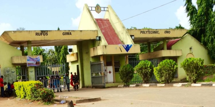The main gate of the Rufus Giwa Polytechnic Owo RUGIPO in Ondo state