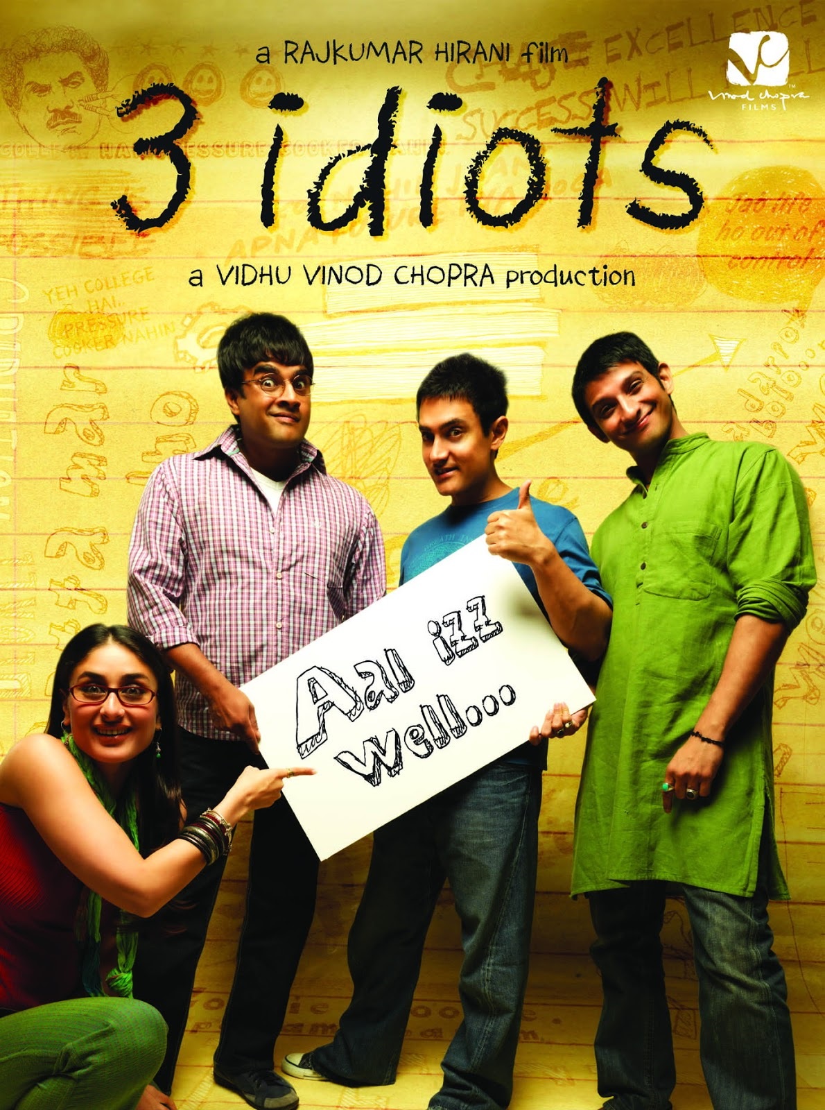 3 Idiots Movie Poster Aamir Khan Kareena Kapoor R Madhavan Sharman Joshi Full HD Desktop Wallpaper