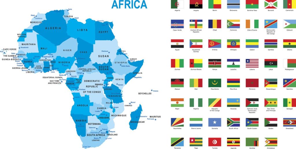 map of africa with flag against white background 592657912 5ae257758023b900360e61e9