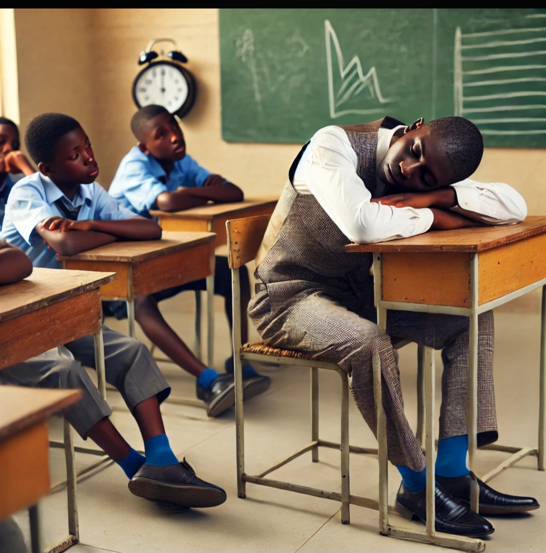 Illustration of a lazy teacher sleeping in class