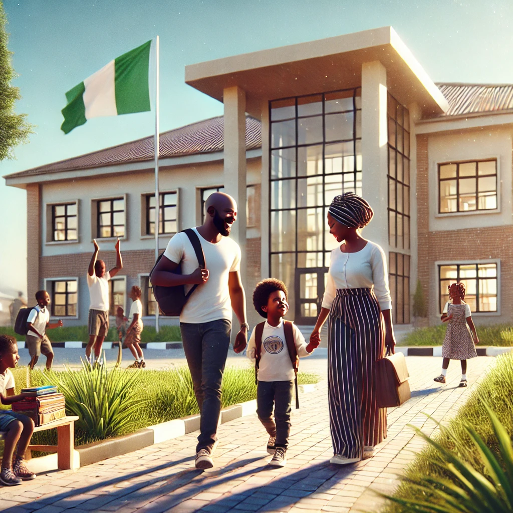 Image portraying parents and their ward in a new school